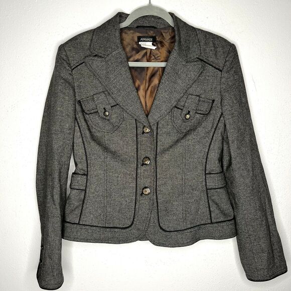 Apanage Linen Wool Blend Brown Military Style Blazer Jacket size 10 - Picture 7 of 7